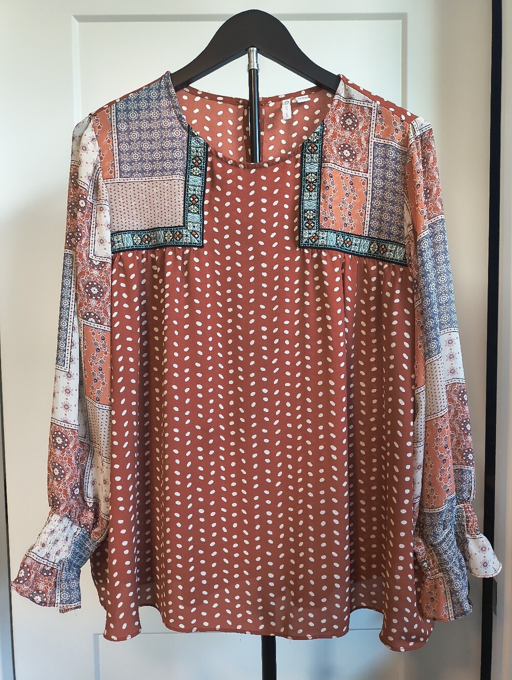 Cato Est. 1946 Rustic Boheminan Patchwork Long Sleeve Blouse 14/16W (1X)